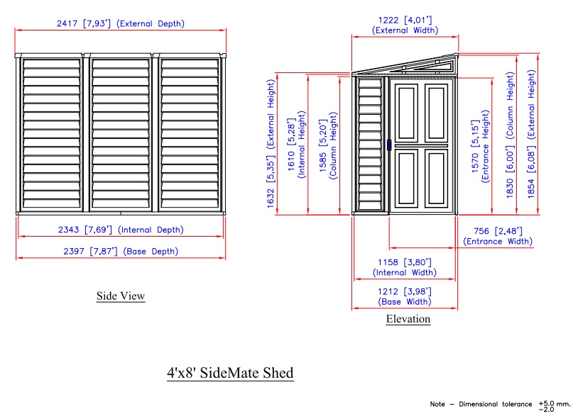 Technical Diagram, DuraMax SideMate 4' x 8' shed