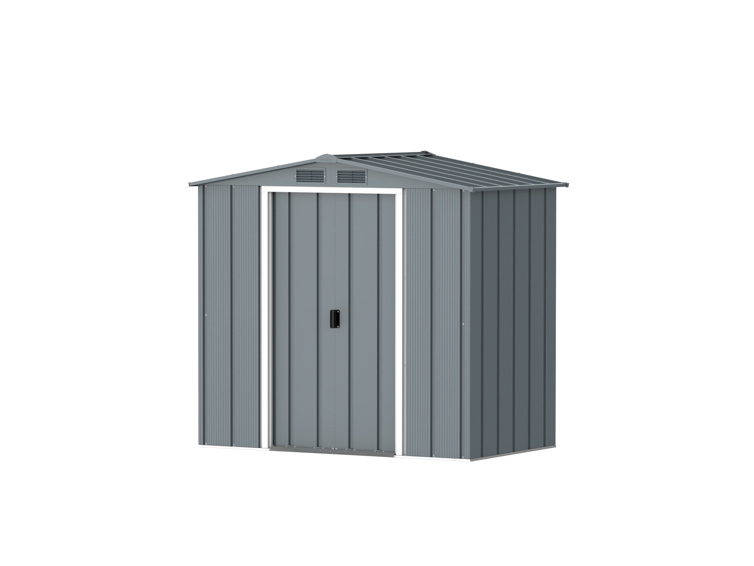 DuraMax Prime 6x4 Grey Blue metal storage shed angled view