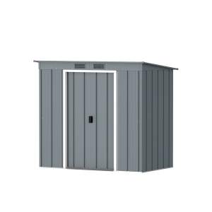DuraMax Prime 6x4 Pent metal storage shed in Grey Blue, angled view