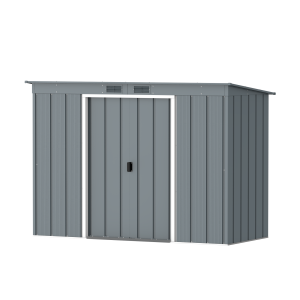 DuraMax Prime 8x4 Pent metal storage shed in Grey Blue, angled view