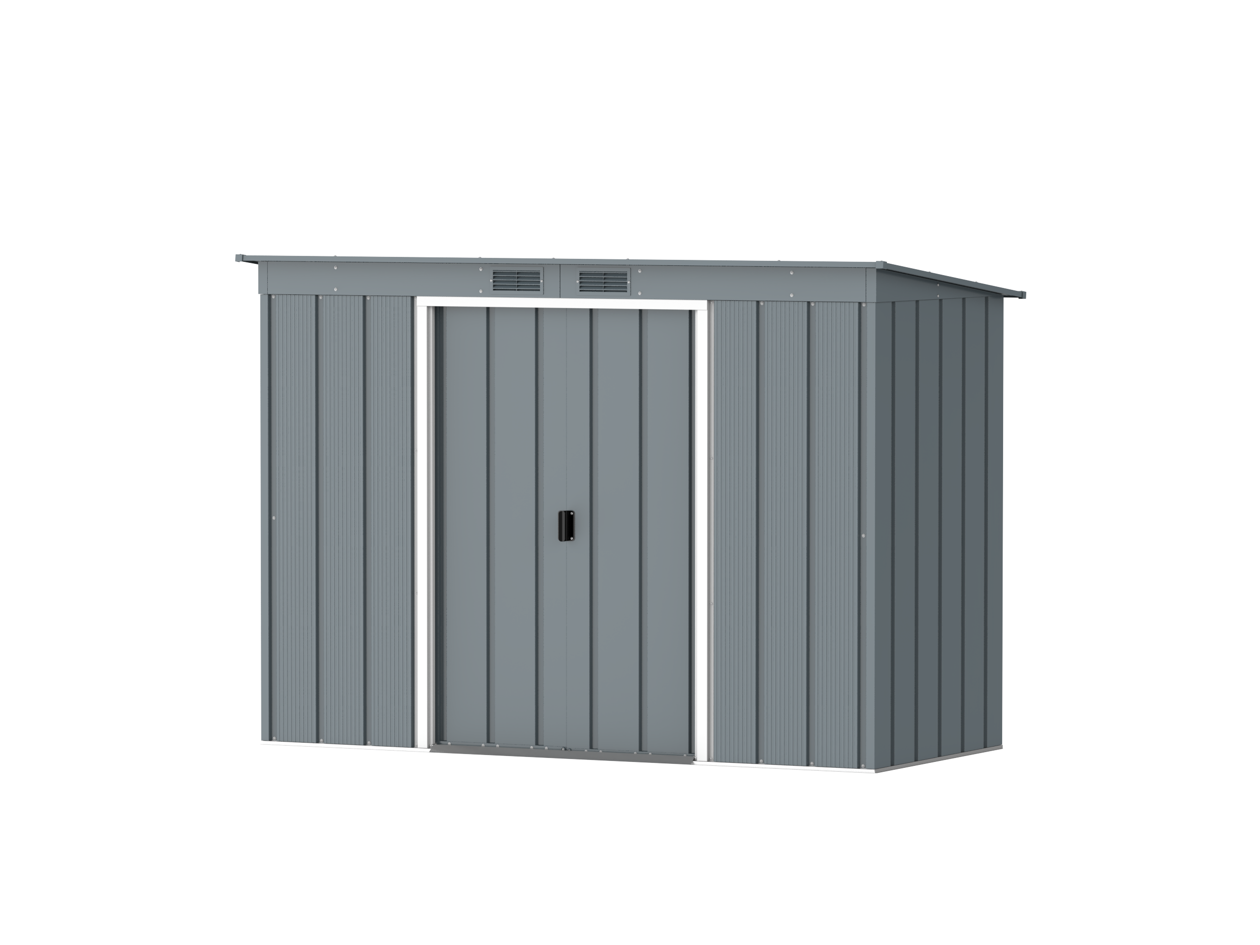 DuraMax Prime 8x4 Pent Grey Blue metal storage shed angled view