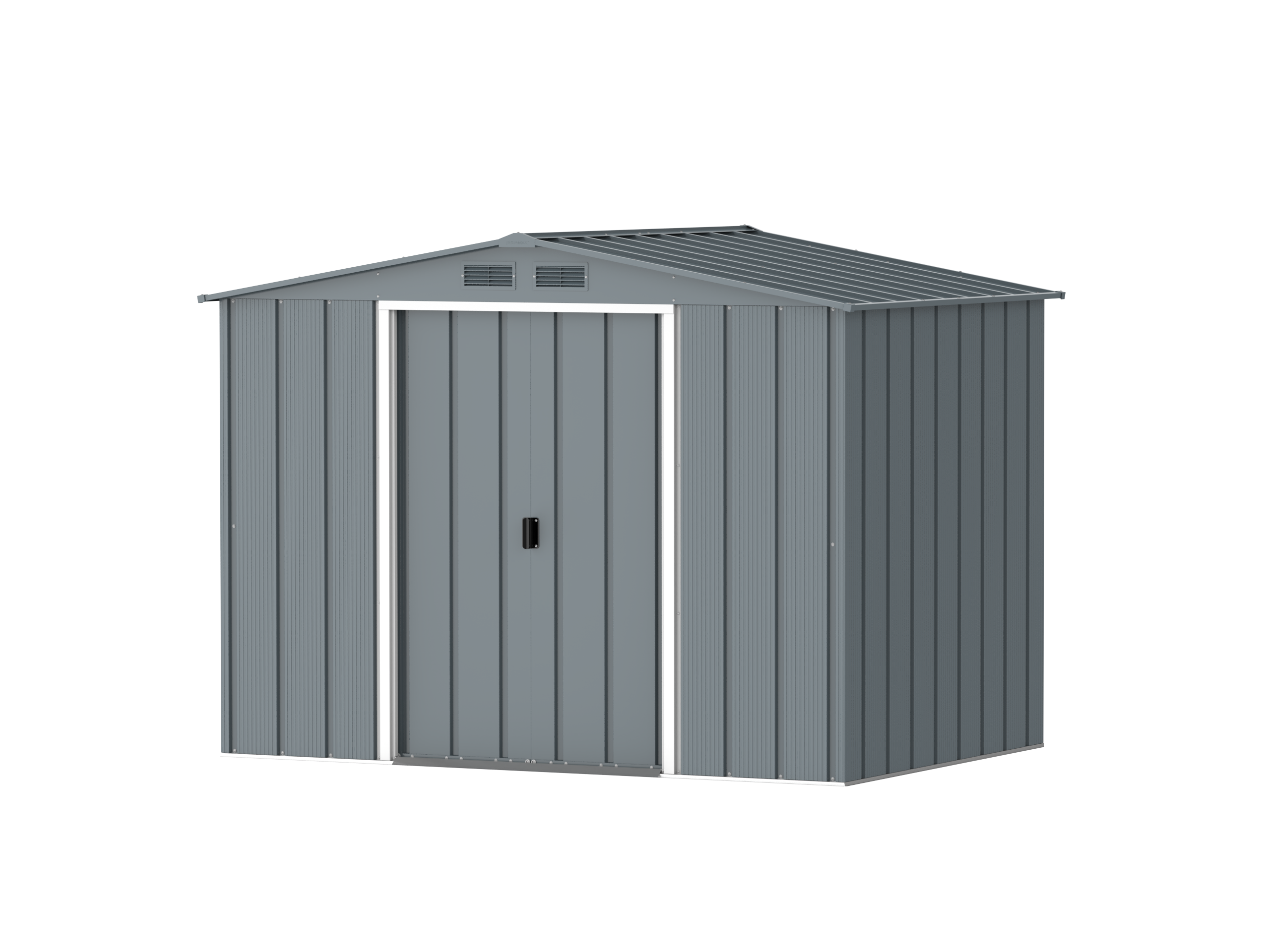 DuraMax Prime 8x6 Grey Blue metal storage shed angled view