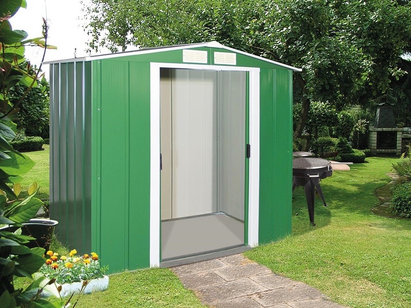 Tool Storage Shed 15 Years Warranty Green with Off-White Trimmings Duramax ECO Pent Roof 6 x 4 Hot-Dipped Galvanized Metal Garden Shed