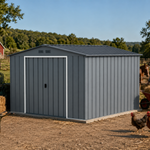 DuraMax Prime 10x12 metal storage shed in Grey Blue, product view