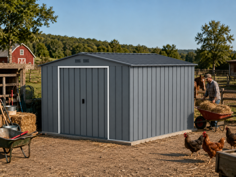 Prime 10×12 Metal Storage Shed – Grey Blue