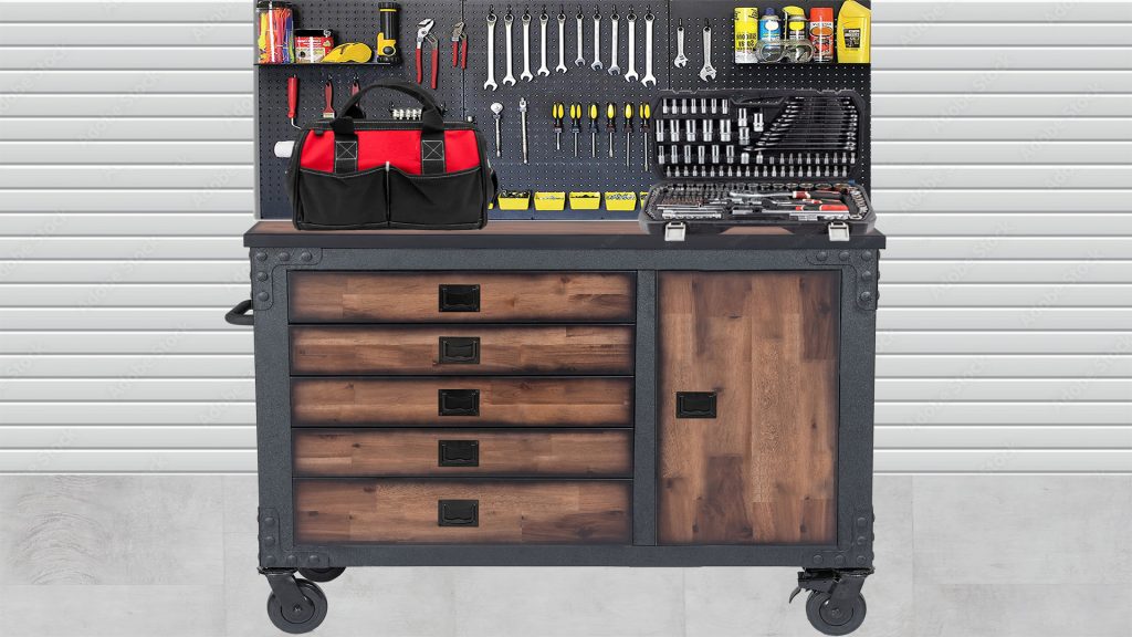48 in. 5-Drawer Rolling Tool Chest with Side Cabinet & Acacia Wood Top product image