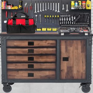 48 in. 5-Drawer Rolling Tool Chest with Side Cabinet & Acacia Wood Top thumbnail