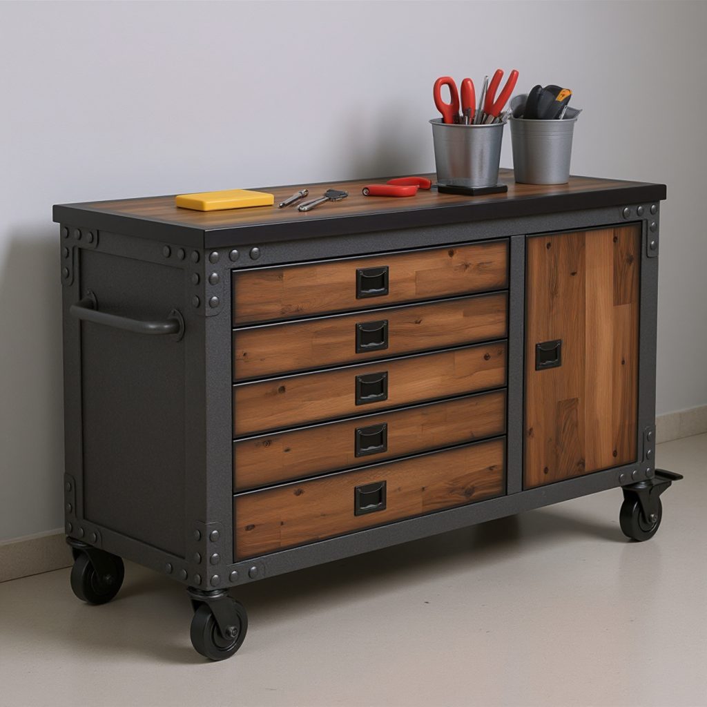 48 in. 5-Drawer Rolling Tool Chest with Side Cabinet & Acacia Wood Top product image
