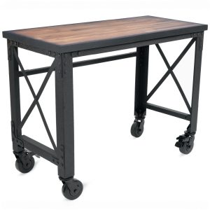 46 in. Rolling Industrial Worktable with Wood Top