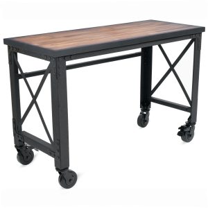 52 in. Rolling Industrial Worktable with Wood Top