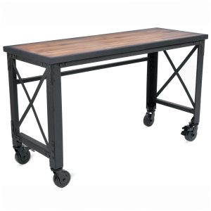62 in. Rolling Industrial Worktable with Wood Top