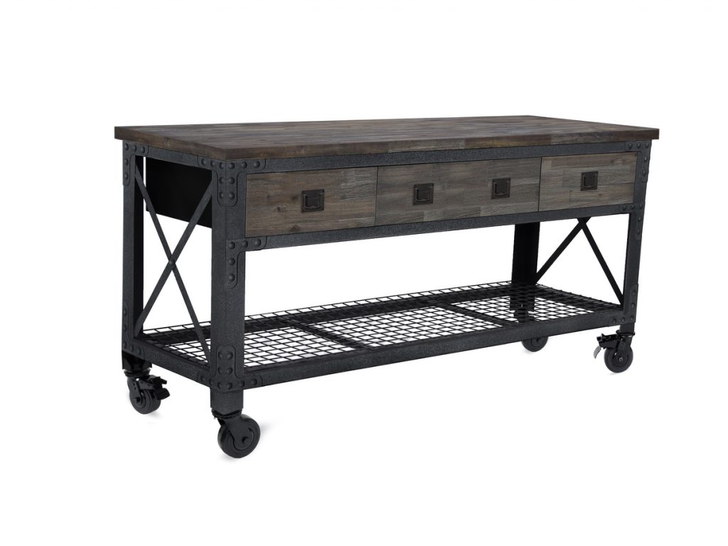 72 In x 24 In. 3 Drawer Rolling Industrial Workbench with Wood Top - Aged Espresso