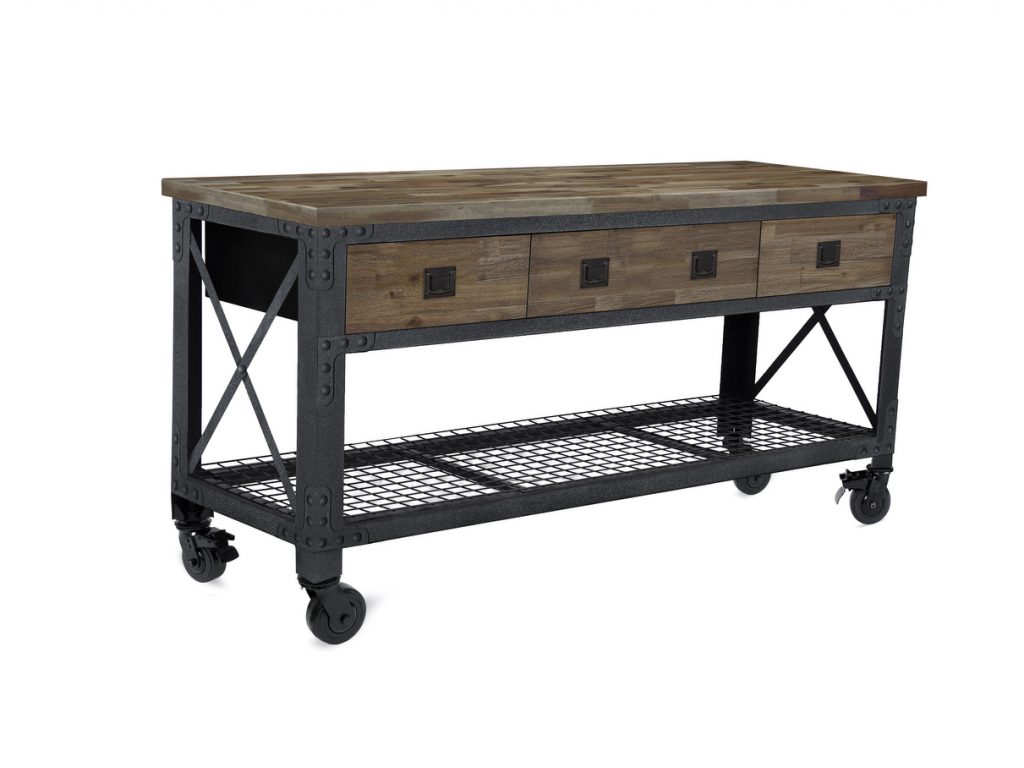 72 In x 24 In. 3 Drawer Rolling Industrial Workbench with Wood Top - Aged Macadamia