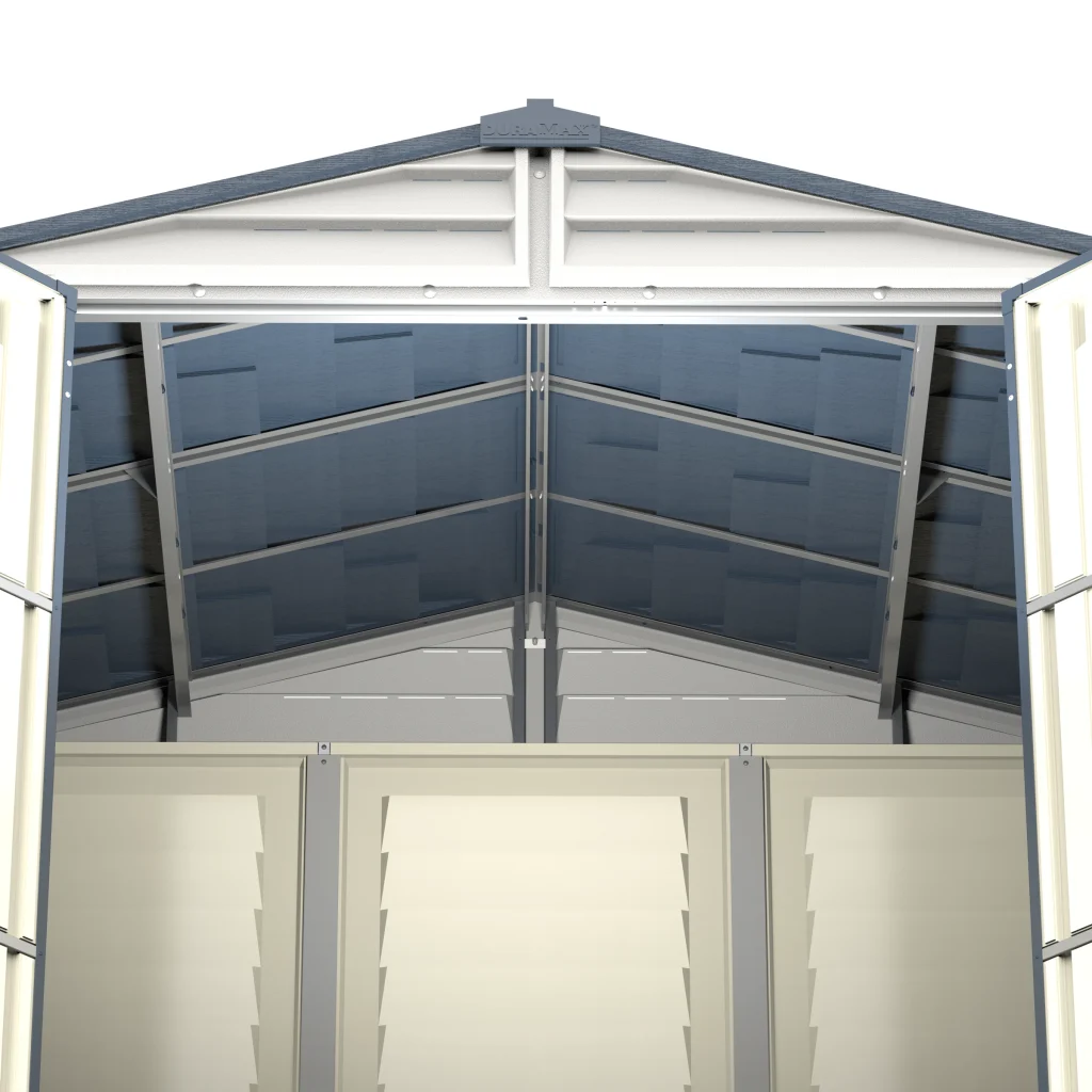 Duramax Ridgeline 8x6 shed metal-reinforced wall and roof support structure