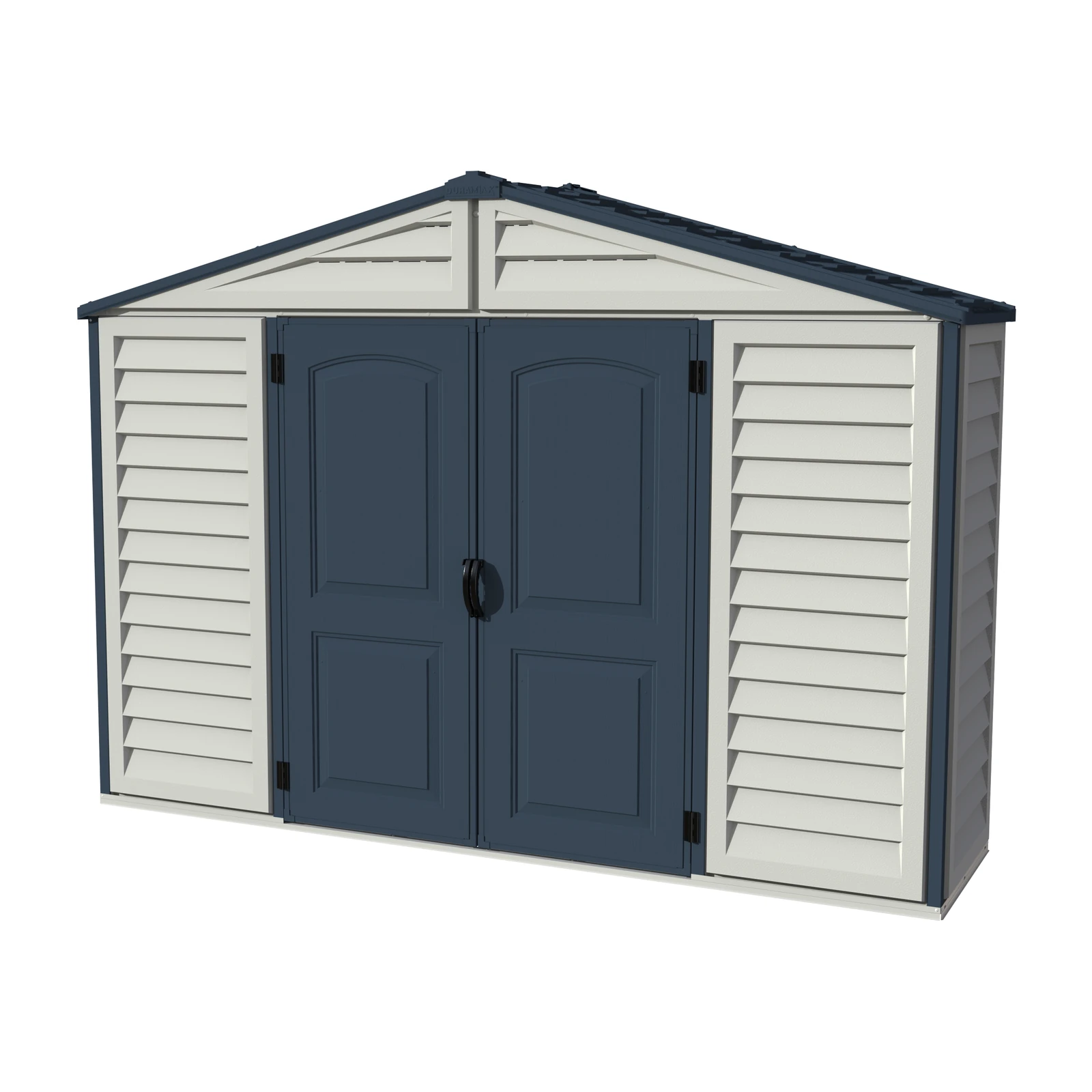 Duramax RidgeLine 10.5' x 3' vinyl storage shed in Adobe and Dark Grey with closed double doors