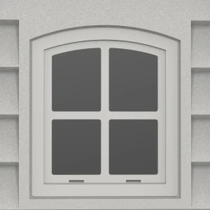 Close-up of one fixed window on the Duramax RidgeLine 10.5' x 8' vinyl storage shed