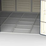 Close-up of the RidgeLine 10.5 x 10.5 shed interior showing the included metal foundation frame