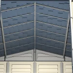 Interior close-up of the RidgeLine shed roof showing structural roof-support components