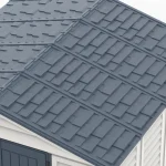Close-up of the Duramax RidgeLine Dark Grey shingle-style roof panels and trim