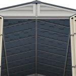 Interior close-up of the RidgeLine 10.5 x 13 shed roof showing structural roof-support components