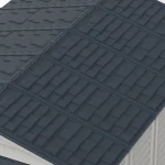 Close-up of the Duramax RidgeLine Dark Grey shingle-style roof panels and trim