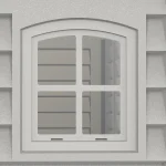 Close-up of one fixed window on the Duramax RidgeLine 10.5 x 13 vinyl storage shed