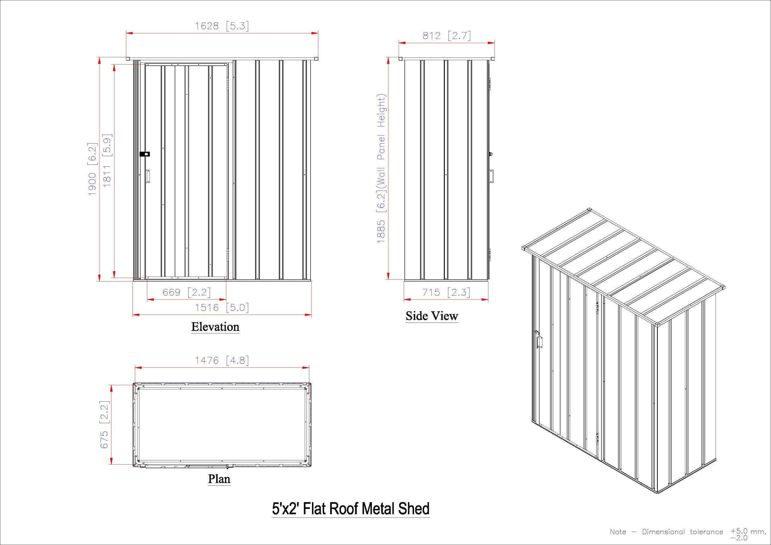 Easy-Store 5x2 metal storage product dimensional drawing