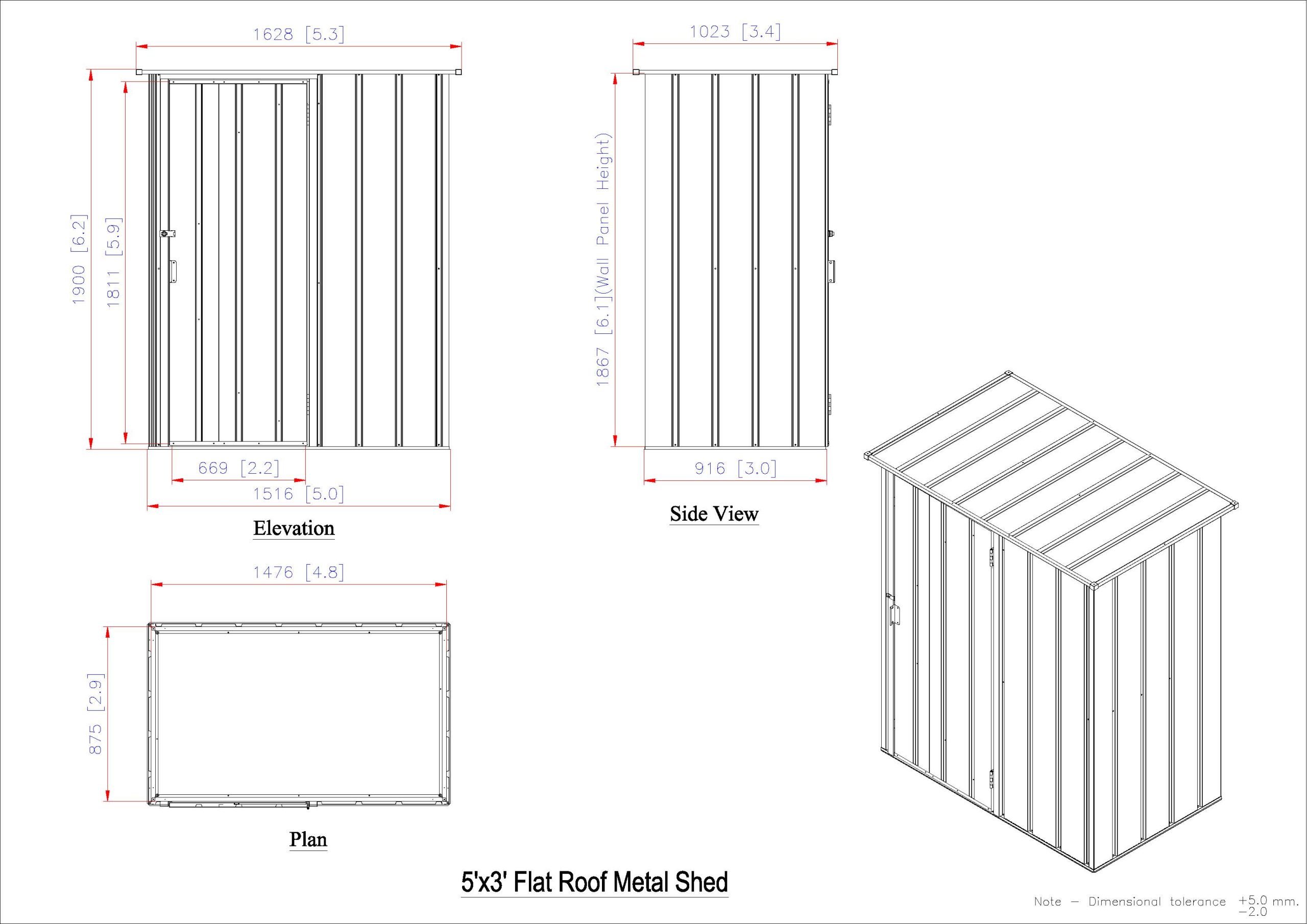 Easy-Store 5x3 metal storage product dimensional drawing