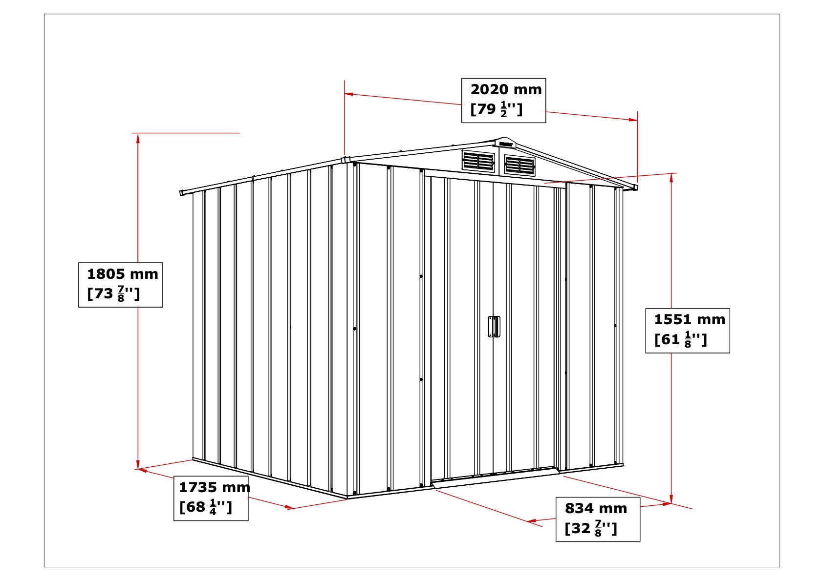 Eco 6x6 metal storage product dimensional drawing