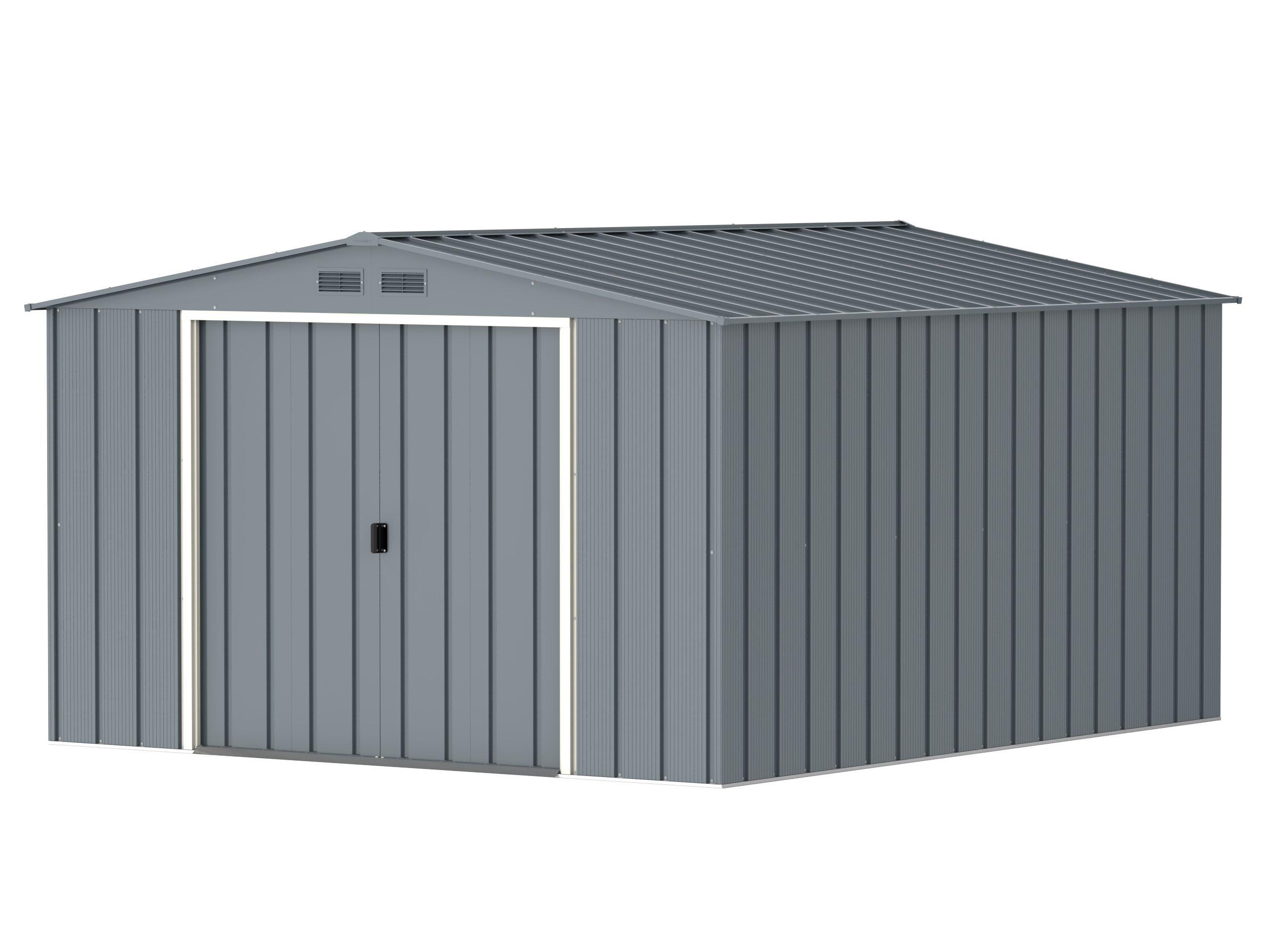 DuraMax Prime 10x12 Grey Blue metal storage shed front view