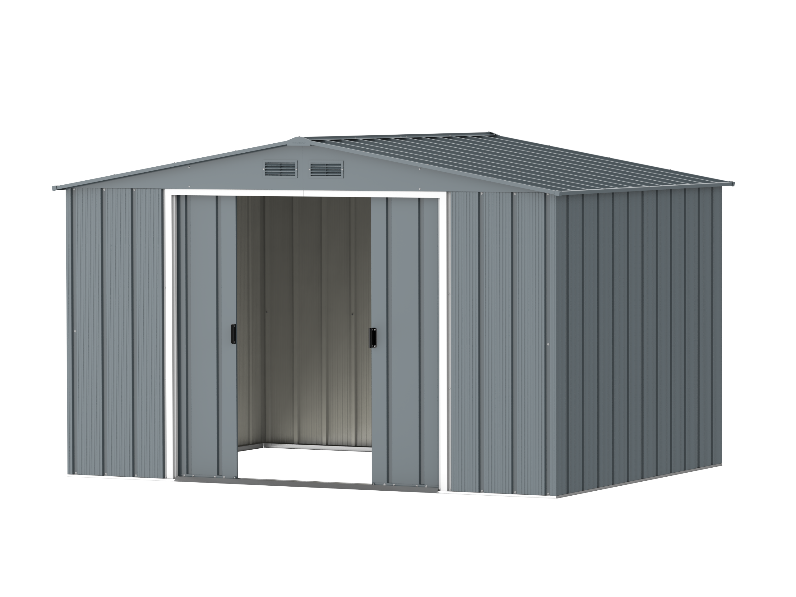 DuraMax Prime 10x8 Grey Blue metal storage shed access view