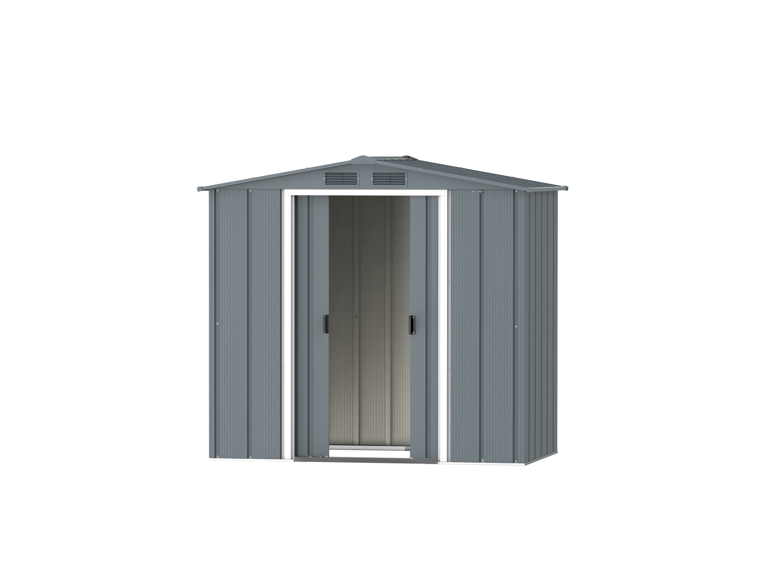 DuraMax Prime 6x4 Grey Blue metal storage shed front doors open