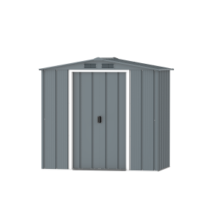 DuraMax Prime 6x4 metal storage shed in Grey Blue, front view