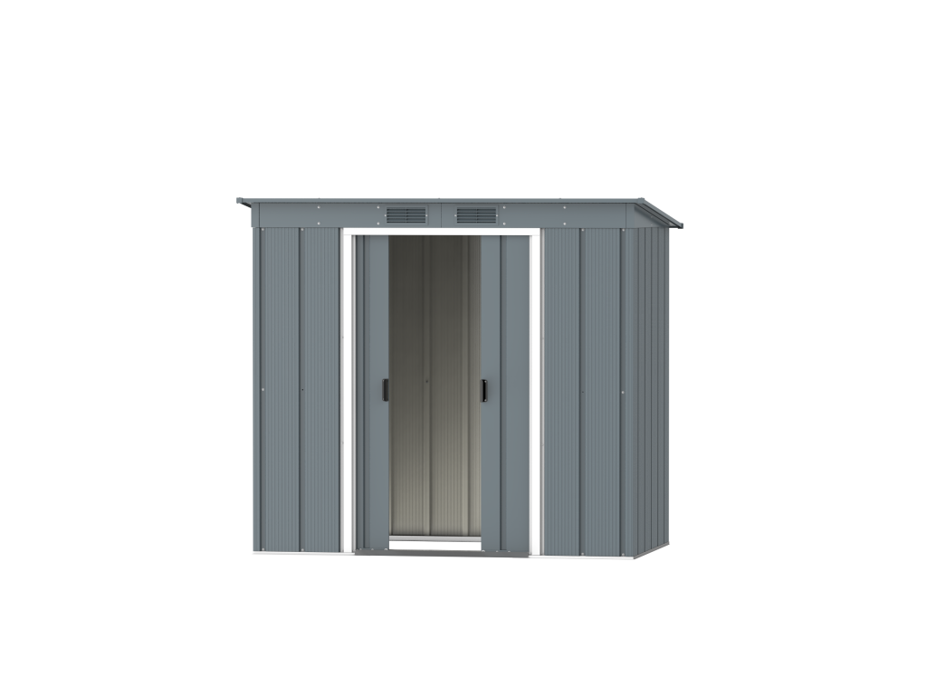 DuraMax Prime 6x4 Pent metal storage shed in Grey Blue, front doors open