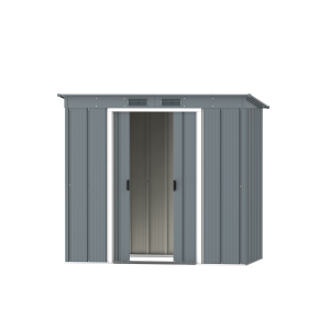 DuraMax Prime 6x4 Pent metal storage shed in Grey Blue, front doors open