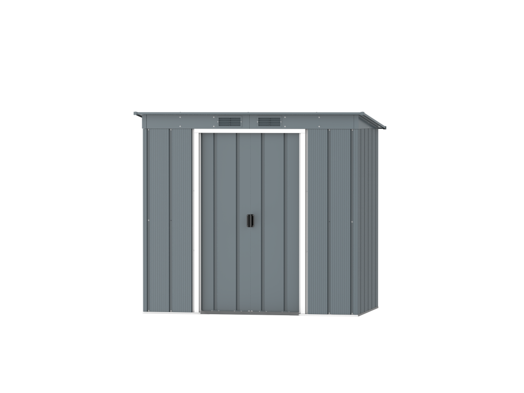 DuraMax Prime 6x4 Pent metal storage shed in Grey Blue, front view
