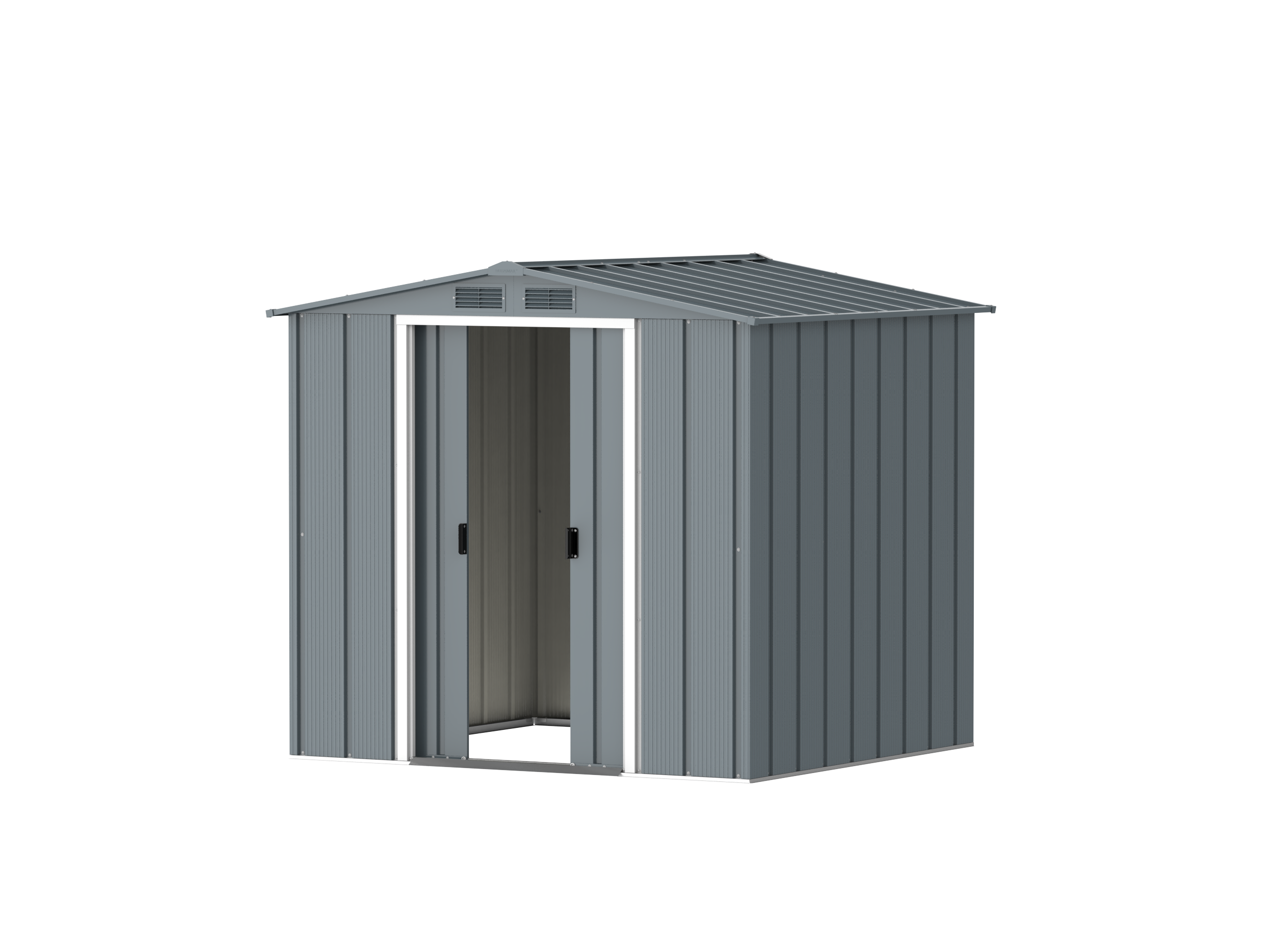 DuraMax Prime 6x6 Grey Blue metal storage shed access view