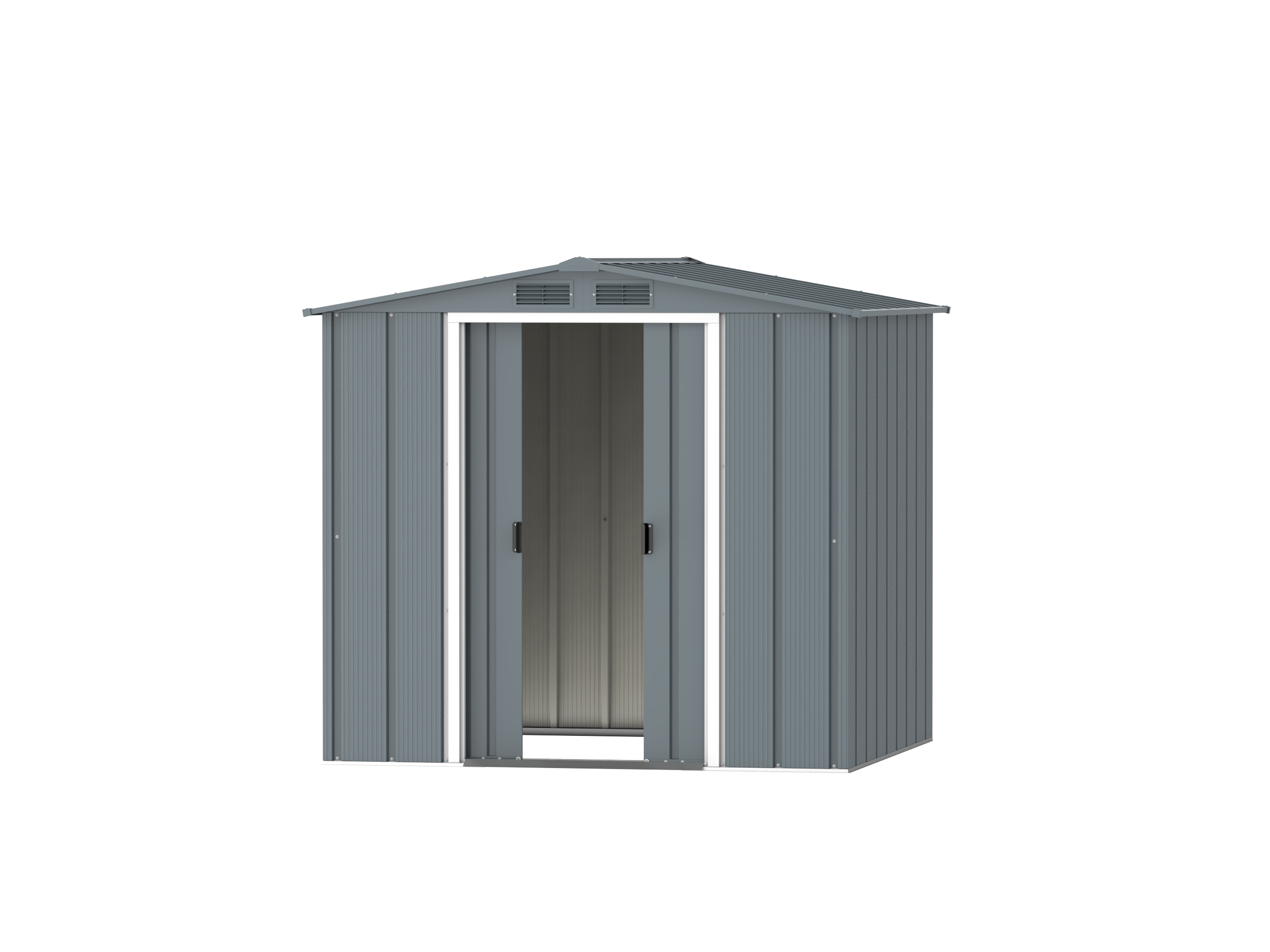 DuraMax Prime 6x6 Grey Blue metal storage shed open view