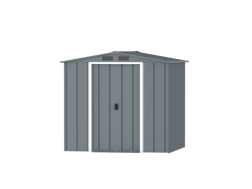 DuraMax Prime 6x6 metal storage shed in Grey Blue, front view