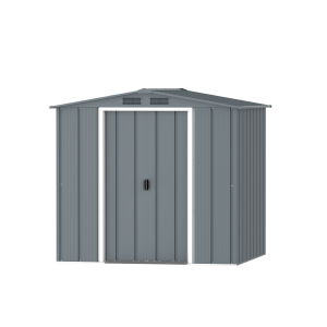 DuraMax Prime 6x6 metal storage shed in Grey Blue, front view