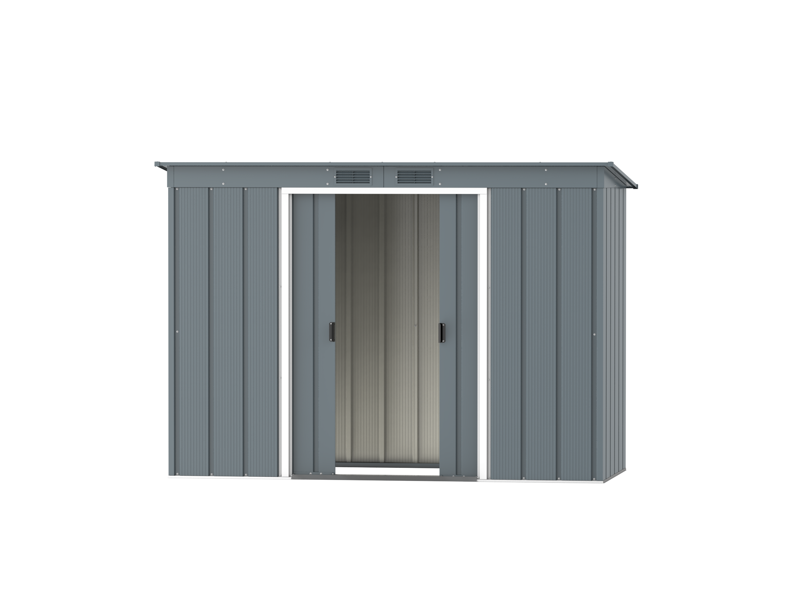 DuraMax Prime 8x4 Pent Grey Blue metal storage shed open view