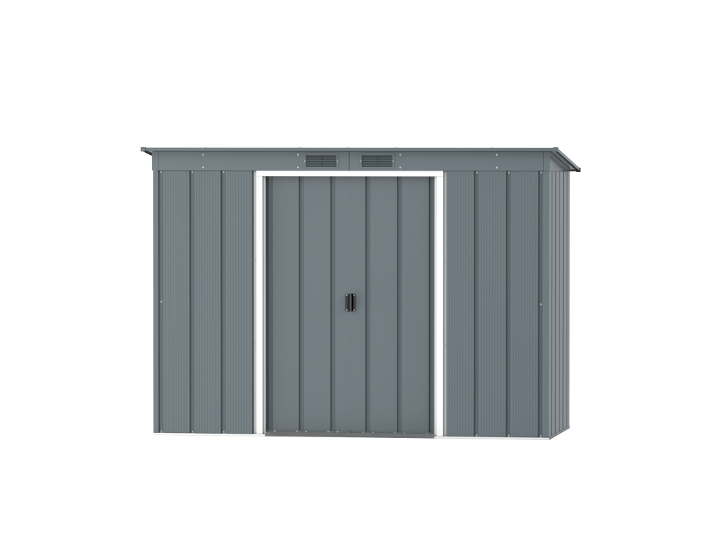DuraMax Prime 8x4 Pent metal storage shed in Grey Blue, front view