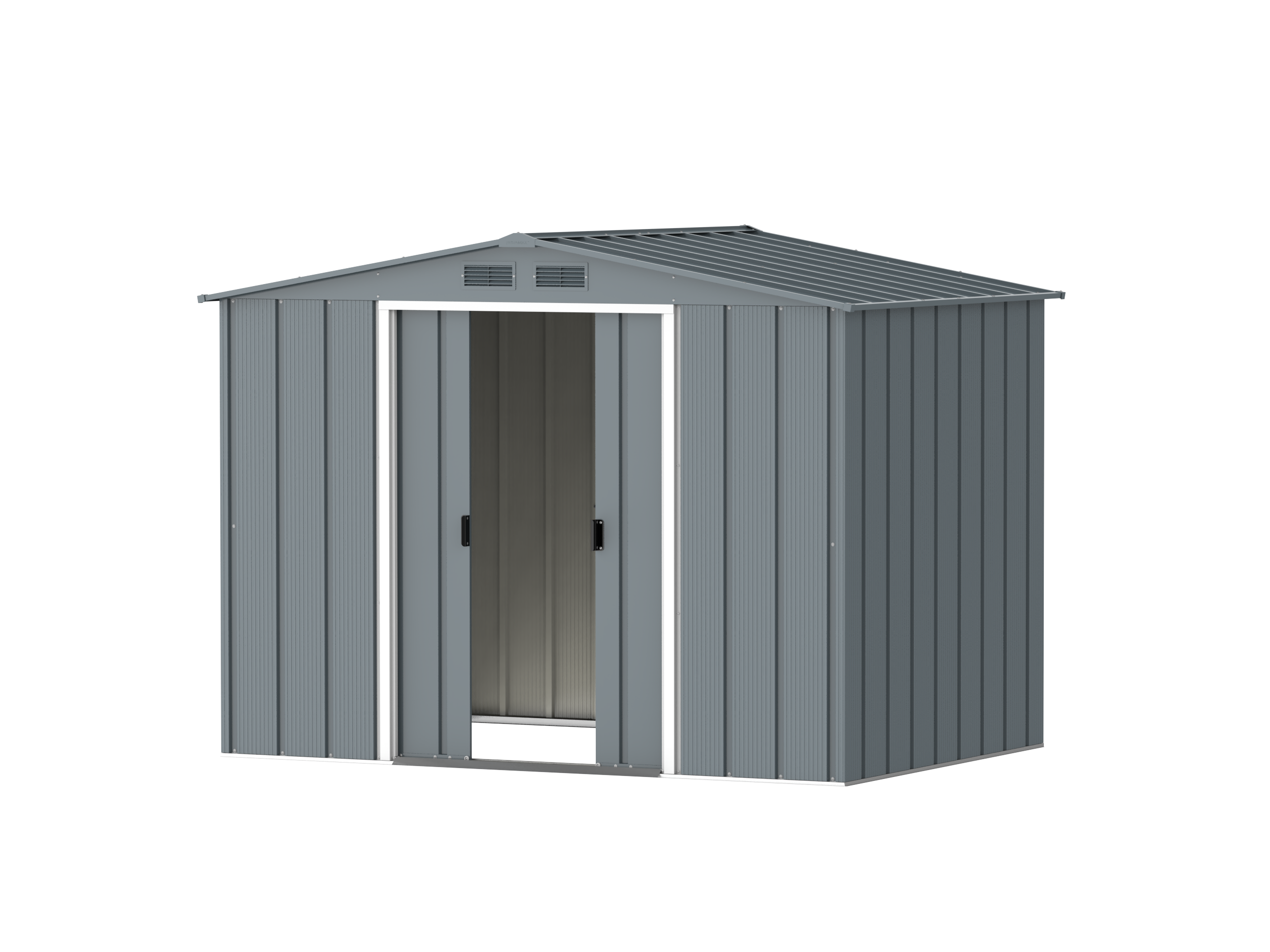 DuraMax Prime 8x6 Grey Blue metal storage shed access view