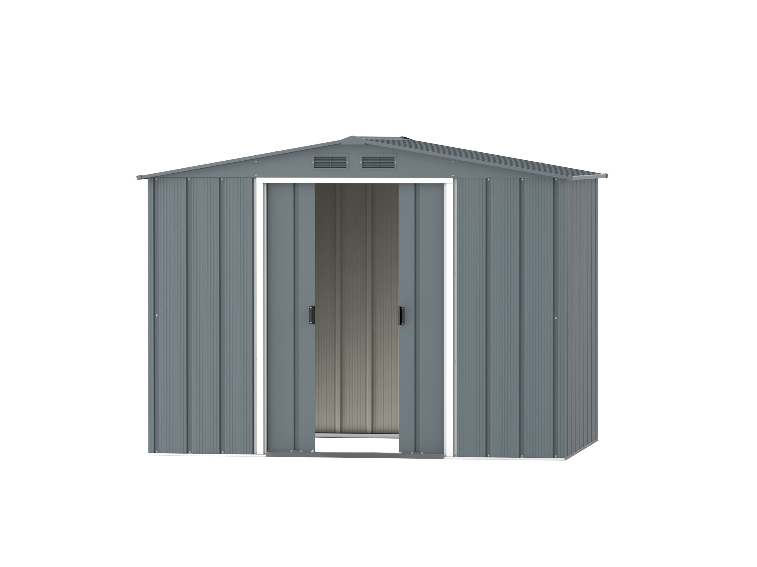 DuraMax Prime 8x6 Grey Blue metal storage shed open view