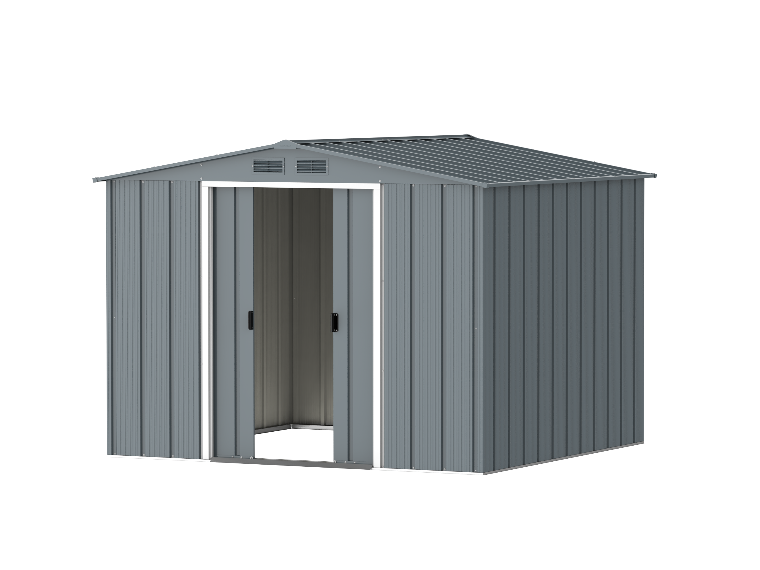 DuraMax Prime 8x8 Grey Blue metal storage shed access view