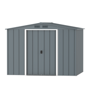 DuraMax Prime 8x8 metal storage shed in Grey Blue, front view
