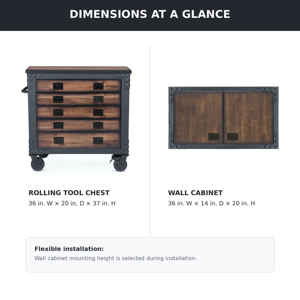 Duramax 68201 two-piece garage storage system dimensional reference