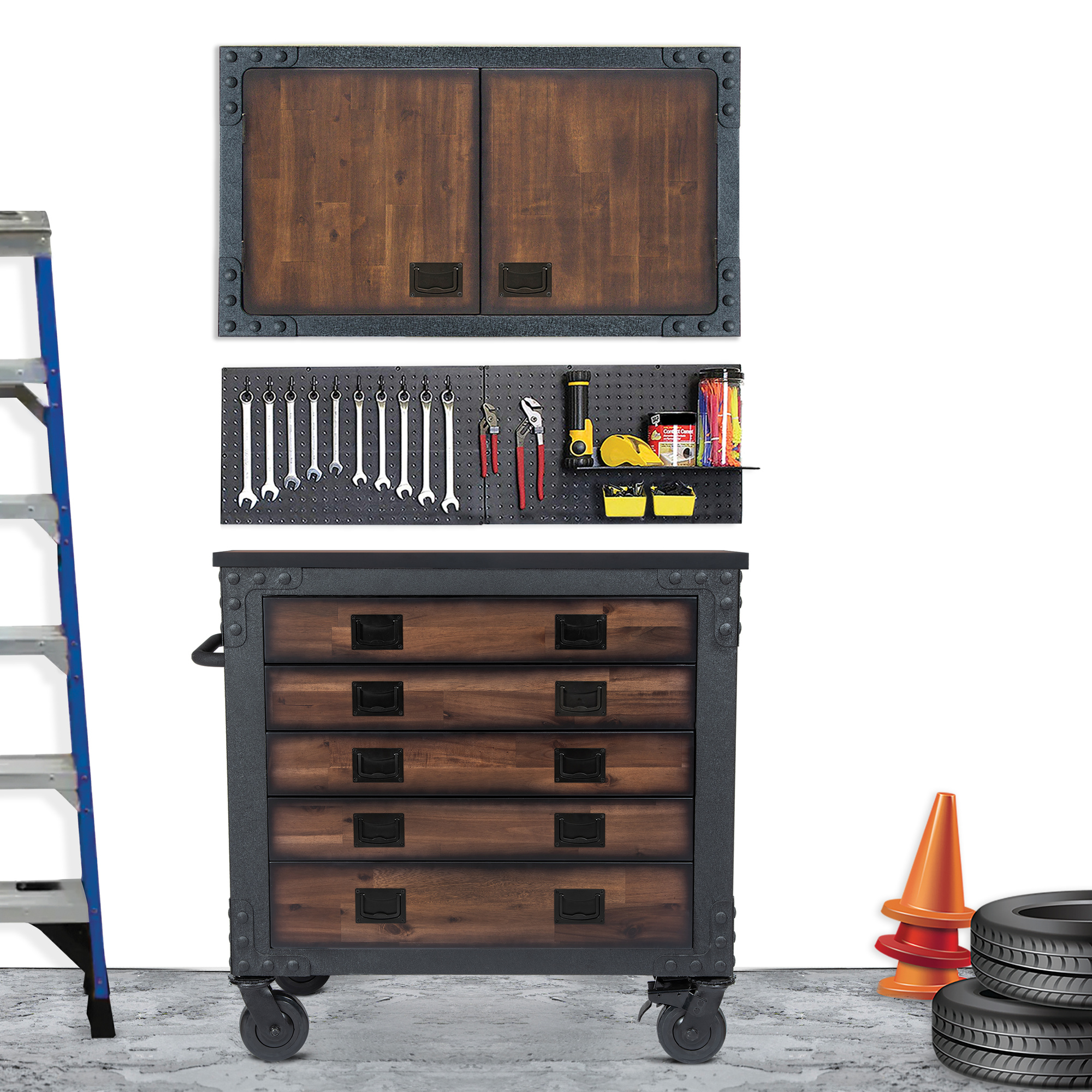Duramax 68201 complete garage storage system in a finished workspace