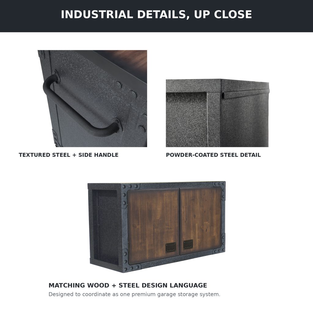 Duramax 68201 garage storage set Acacia wood and steel construction details