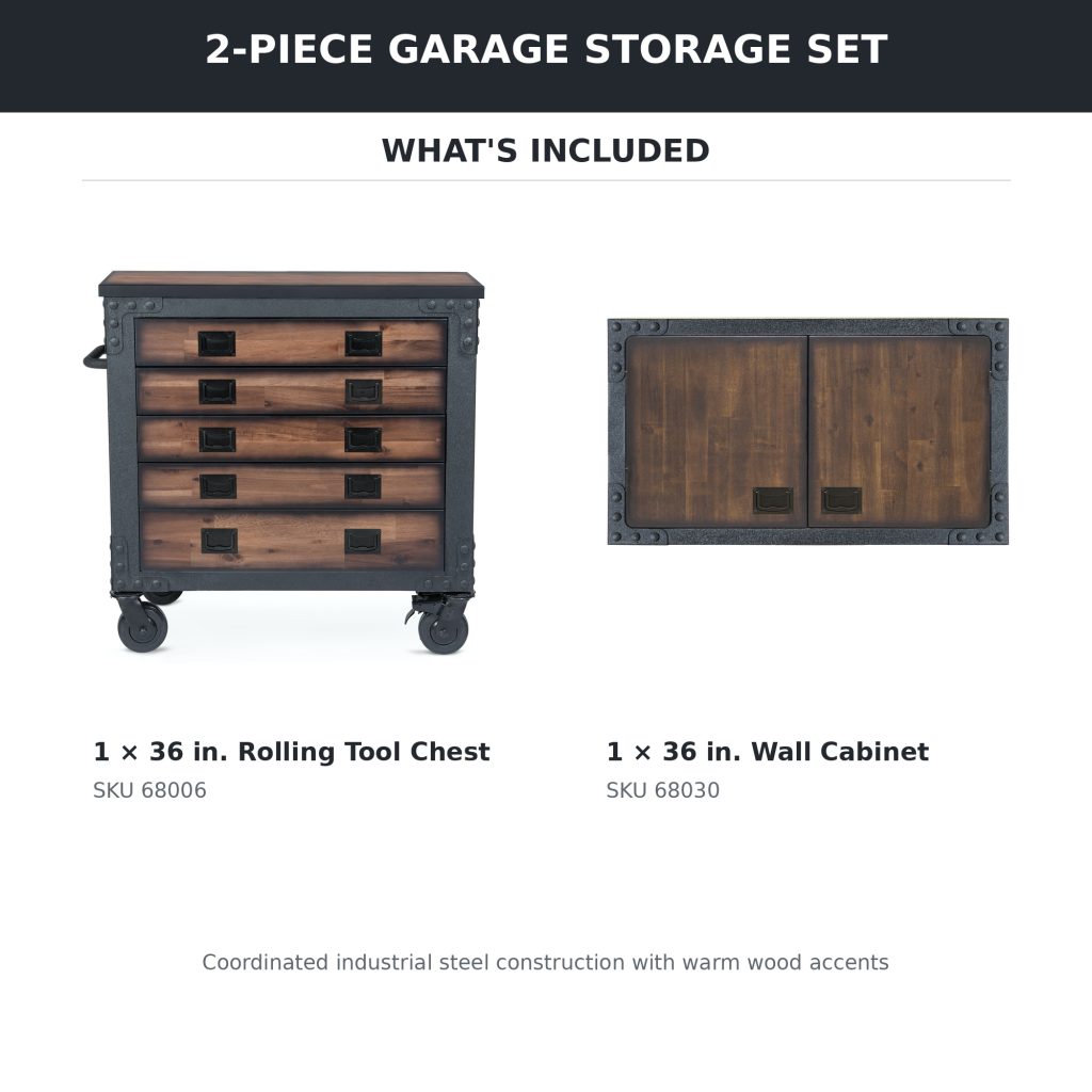Duramax 68201 two-piece storage set showing included 36 inch tool chest and wall cabinet